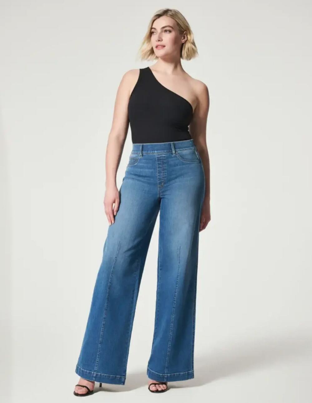 Spanx Front Seamed Indigo Wash Wide Leg Jeans 1X